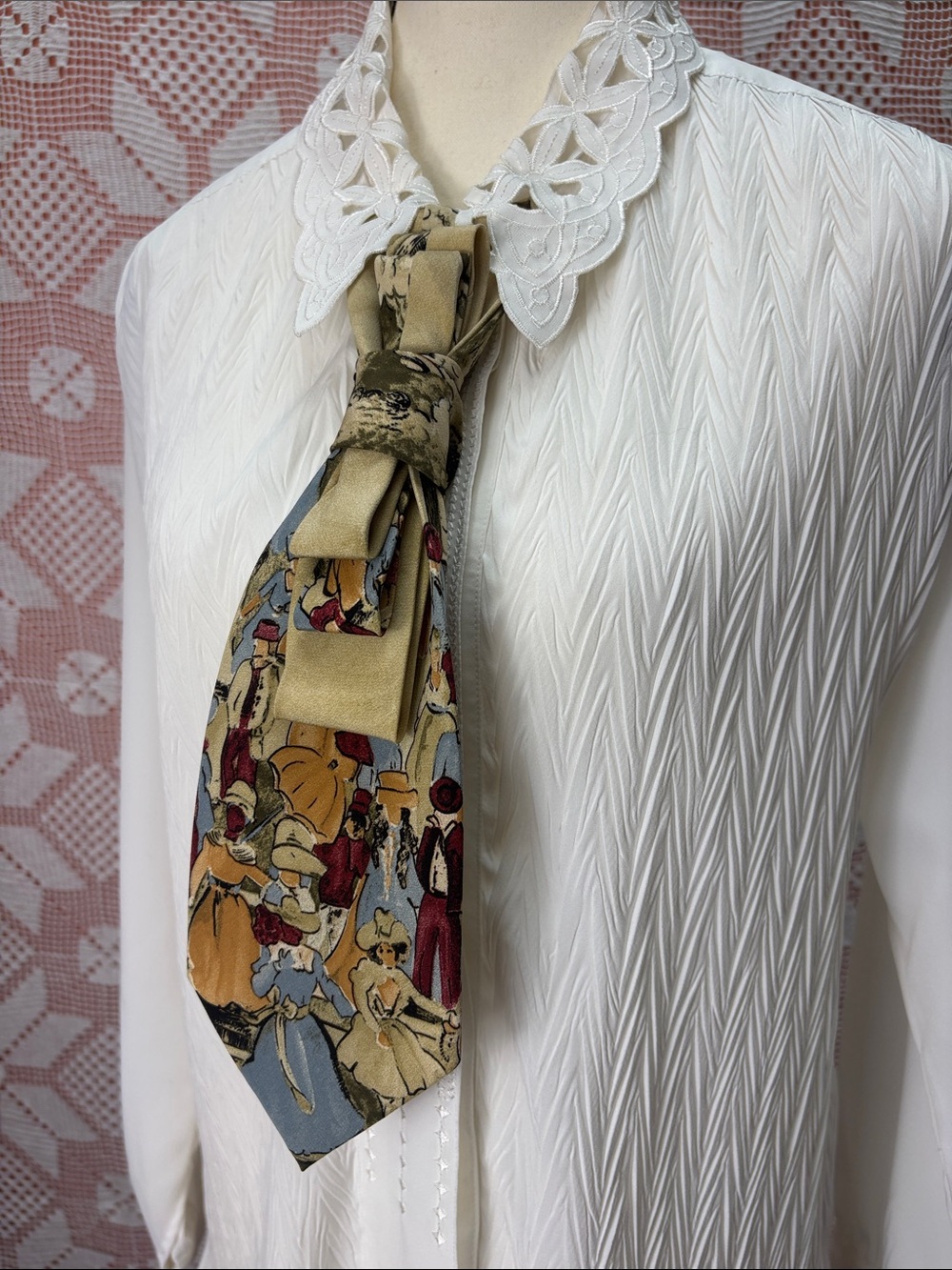 Upcycled Vintage Necktie Jabot / Statement Neck Tie